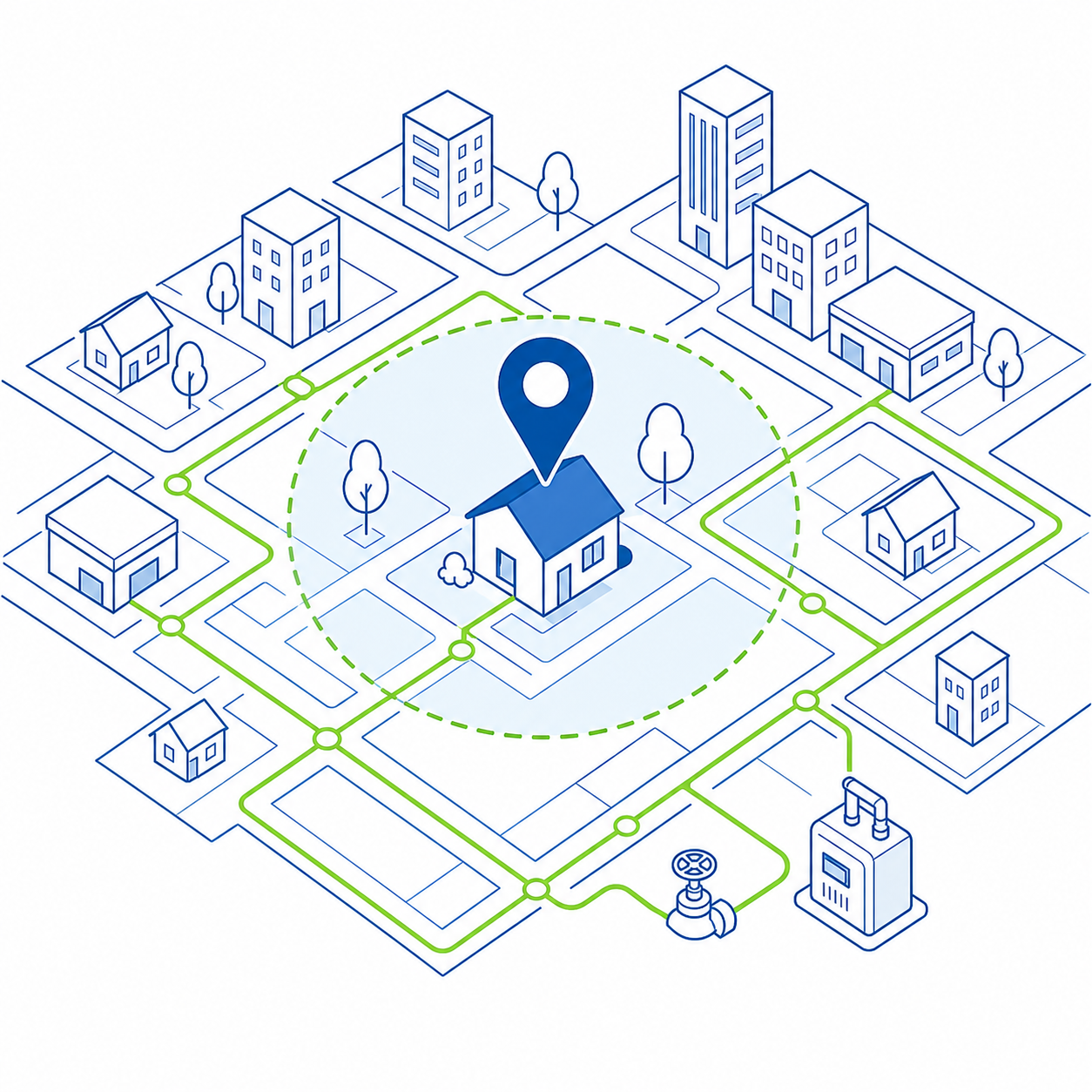 ECOGAS Coverage Zone with Location Pin and City Map